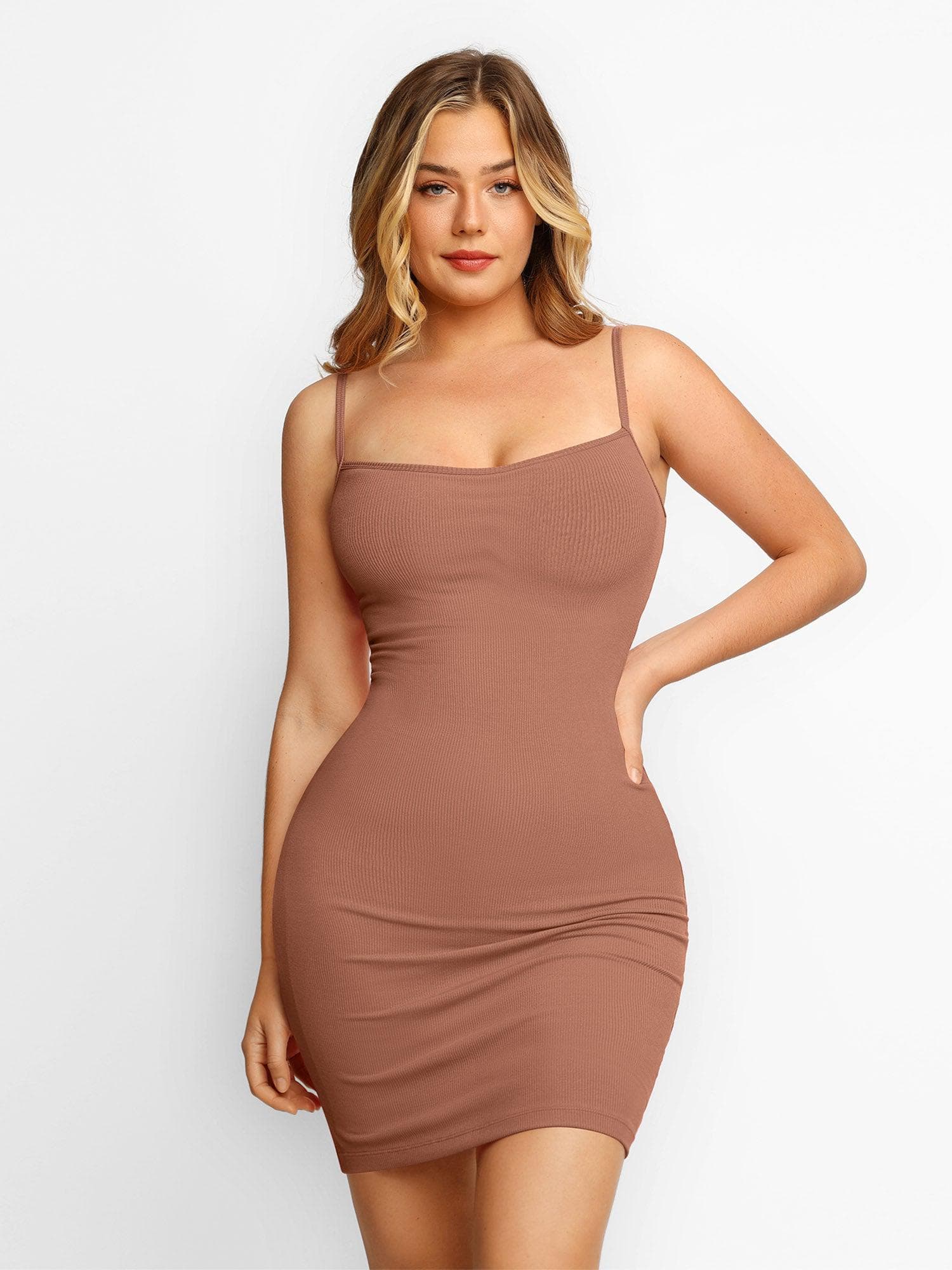 Popilush Bodycon Dress Slip Mini Dress / Light Brown / S Built-In Shapewear Modal Soft Lounge Dresses